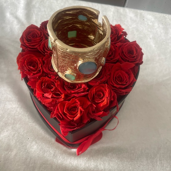 Gold Cuff Bracelet with Blue and Green Stones - Picture 2 of 2